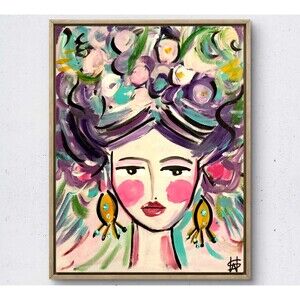 WS original boho girl hand painted 14X11 canvas acrylic abstract modern fine art